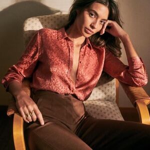 Elegant Satin Blouse in Coral by SÉZANE size 36, US size 4
